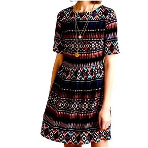 Maeve Anthropologie Sz 2 Diamond Mini Dress Geometric Print Short Slvs Layering